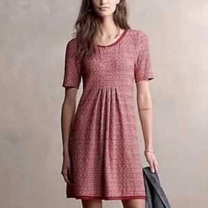 Maeve Anthropologie Dora Textured Knit Baby Doll Dress Red Short Sleeve